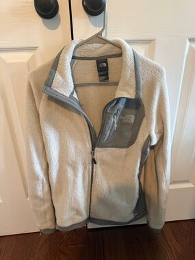 The North Face Women's Cream and Gray Teddy Fleece Jacket